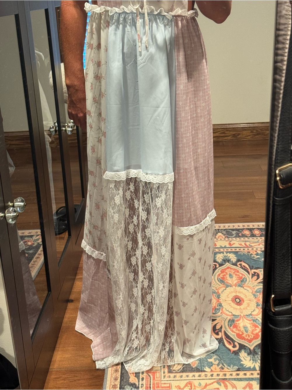 NWOT Multi Patchwork Summer Lace Maxi Dress - Pink & Blue - Picture 11 of 15